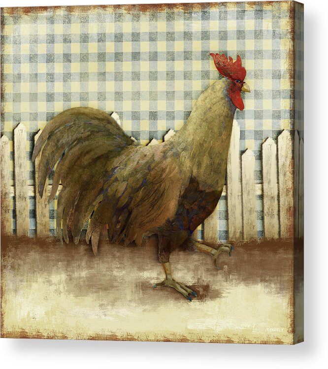 Rooster Acrylic Print featuring the painting Rooster On Damask I #1 by Dan Meneely