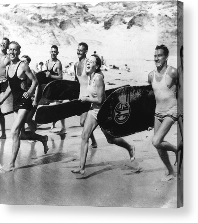 1930-1939 Acrylic Print featuring the photograph Surfers Running #1 by Fox Photos
