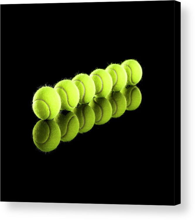 Tennis Acrylic Print featuring the photograph Tennis Balls In Row #1 by Thomas Northcut
