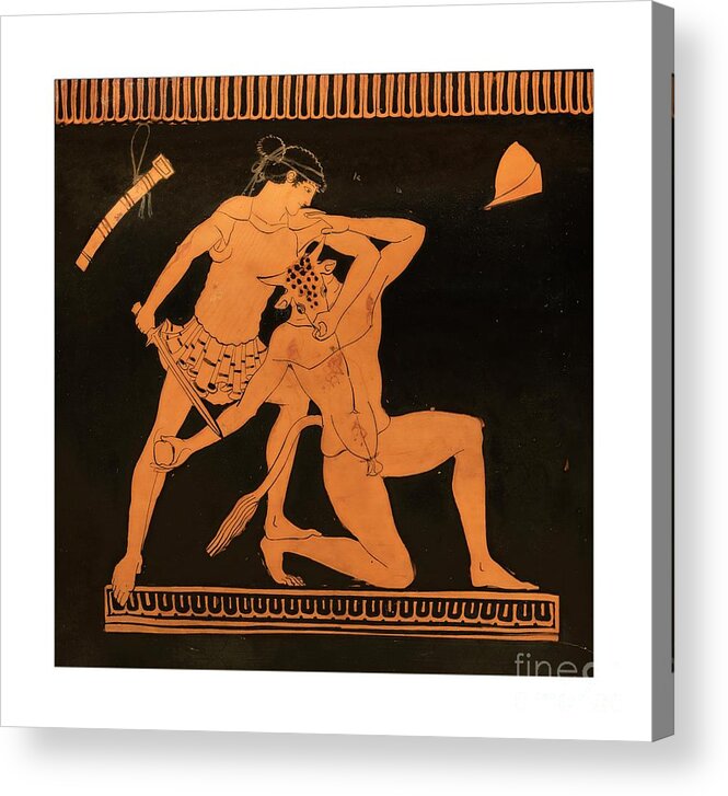 Etruscan Acrylic Print featuring the photograph Theseus And Minotaur Storage Jar. #1 by David Parker/science Photo Library