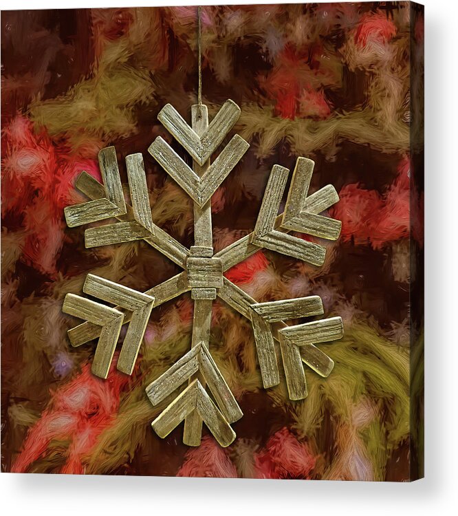 Wooden Snowflake Acrylic Print featuring the mixed media Wooden Snowflake #1 by Leslie Montgomery