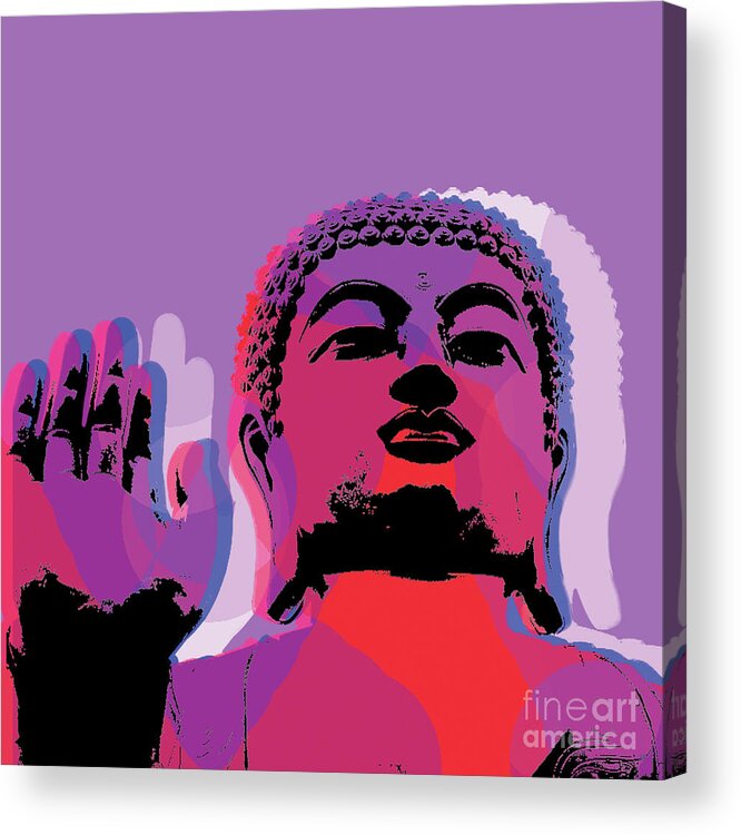 Buddha Acrylic Print featuring the digital art Buddha Pop Art - Warhol style #2 by Jean luc Comperat