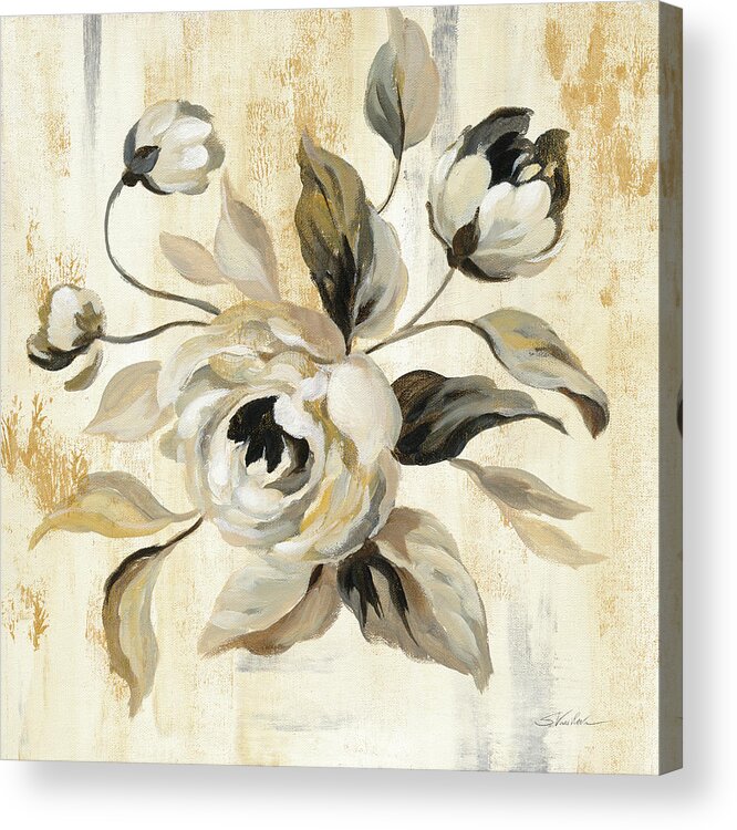 Beige Acrylic Print featuring the painting English Rose II #2 by Silvia Vassileva