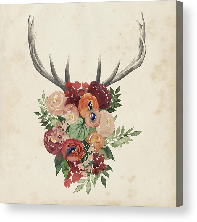 Western Acrylic Print featuring the painting Flower Antlers II #2 by Grace Popp