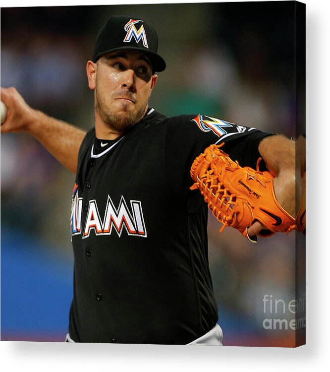 People Acrylic Print featuring the photograph Miami Marlins V New York Mets by Rich Schultz