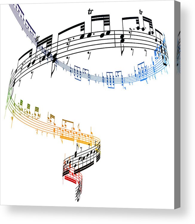 Sheet Music Acrylic Print featuring the digital art A Swirling Vortex Of Music Against A by Ian Mckinnell