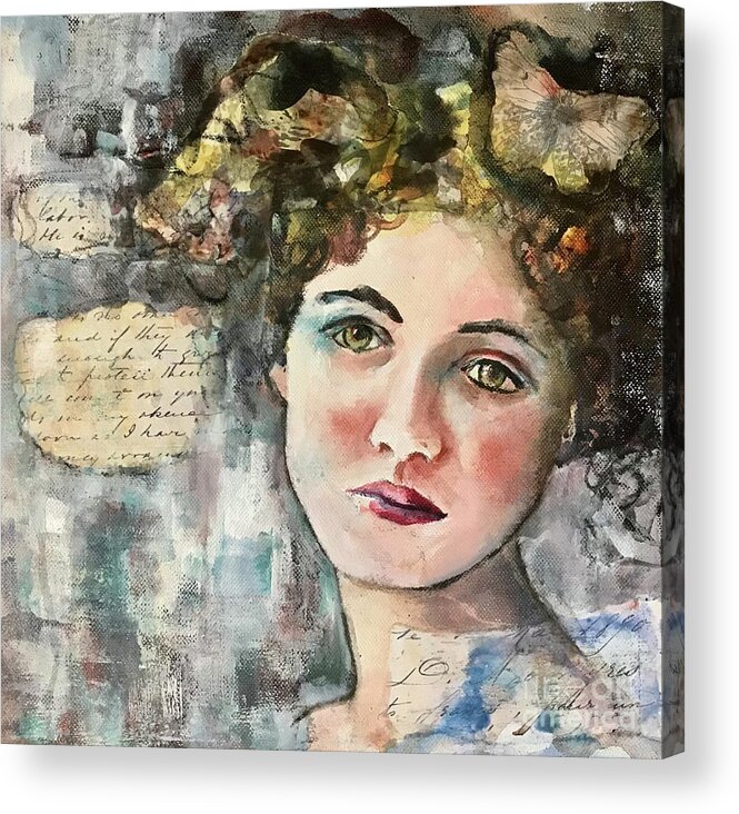 Vintage Acrylic Print featuring the painting Vintage Woman Portrait #3 by Diane Fujimoto