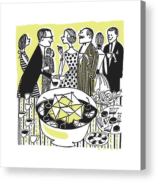 Adult Acrylic Print featuring the drawing Adults at Party with Punch Bowl and Food by CSA Images
