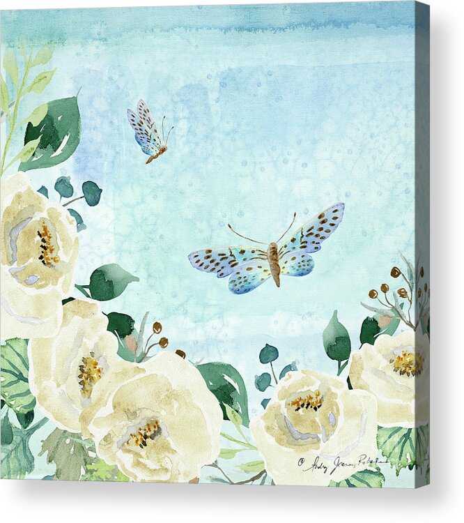 Alabaster Acrylic Print featuring the painting Alabaster Rose Garden in Blue 1 by Audrey Jeanne Roberts
