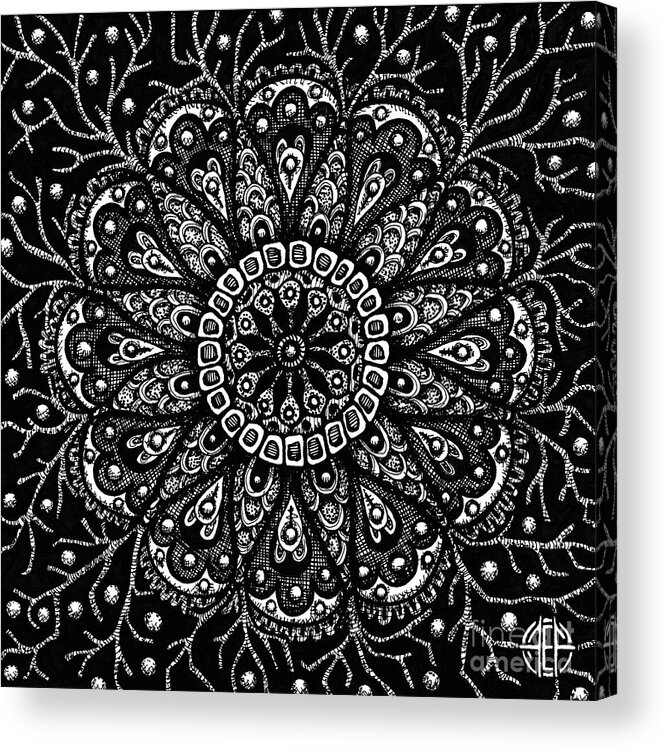 Boho Acrylic Print featuring the drawing Alien Bloom 10 Black and White by Amy E Fraser