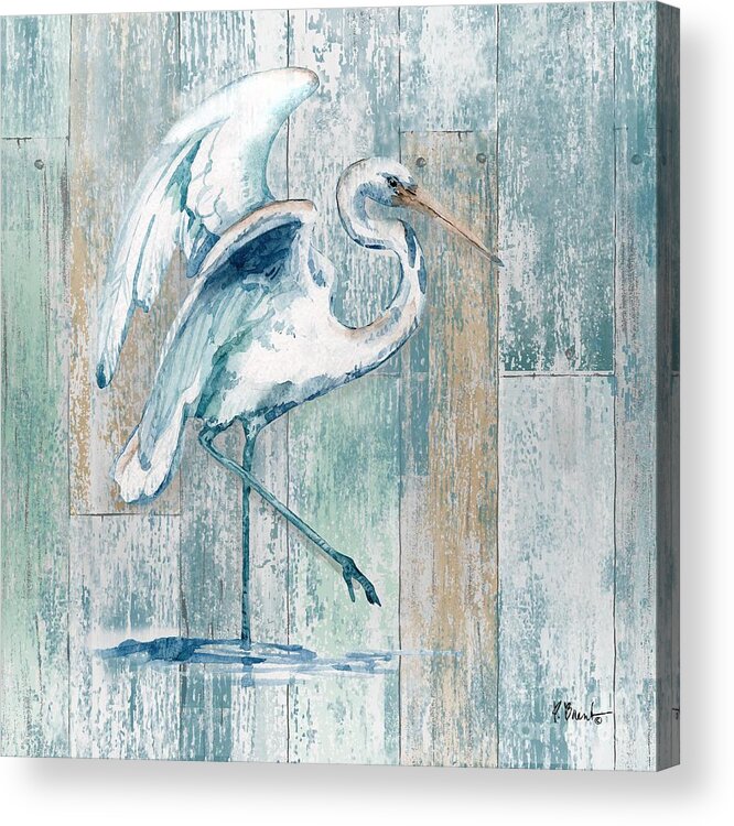 Birds Acrylic Print featuring the painting Arianna Egret - Wood by Paul Brent