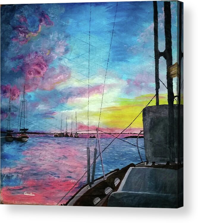 Sky Acrylic Print featuring the painting Art of the Sail At The End of the Day by Annalisa Rivera-Franz