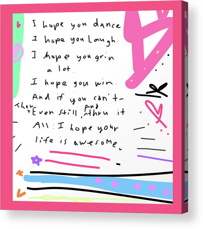 Pink Acrylic Print featuring the drawing Awesome Life by Ashley Rice