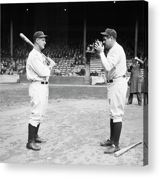 Mature Adult Acrylic Print featuring the photograph Babe Ruth Taking Picture Of Lou Gehrig by Bettmann