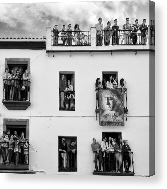 Facade Acrylic Print featuring the photograph Balcony Meetings by Jacqueline Van Bijnen