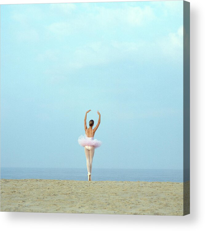 Ballet Dancer Acrylic Print featuring the photograph Ballerina On Beach, Rear View by Dougal Waters