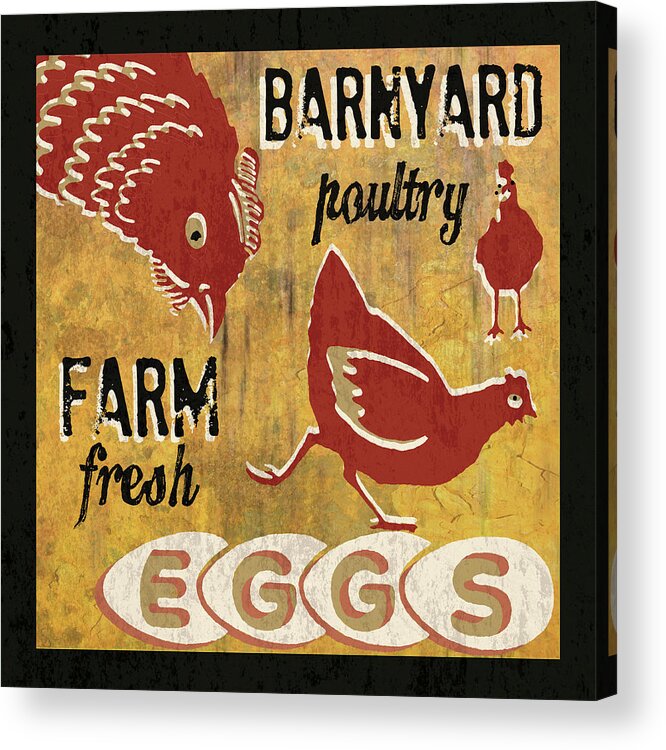 Vintage Acrylic Print featuring the mixed media Barnyard Poultry by Erin Clark
