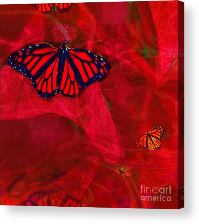 Square Acrylic Print featuring the mixed media Strong and Fragile in Red by Zsanan Studio