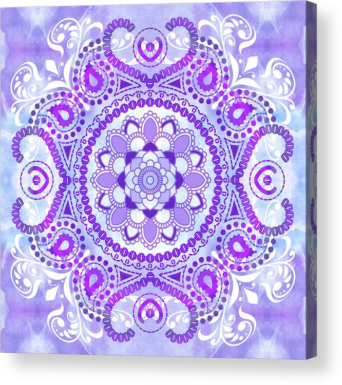 Bhakti-purple Lotus Mandala Acrylic Print featuring the mixed media Bhakti-purple Lotus Mandala by Tammy Wetzel