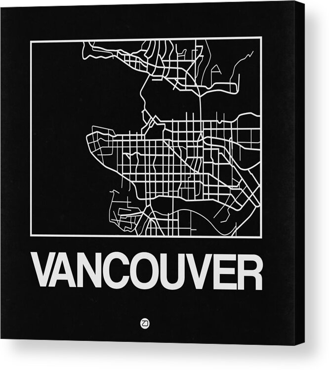 Vancouver Acrylic Print featuring the digital art Black Map of Vancouver by Naxart Studio