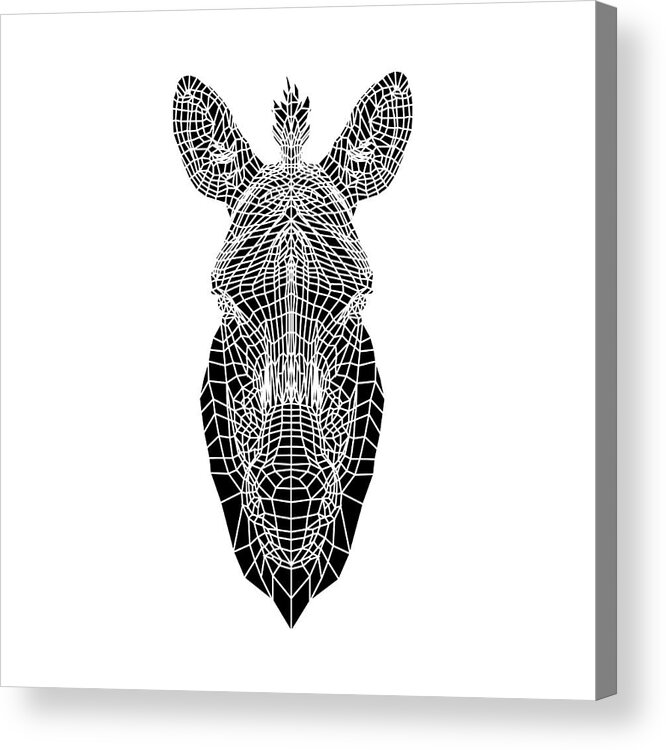 Zebra Acrylic Print featuring the digital art Black Zebra Head Mesh by Naxart Studio