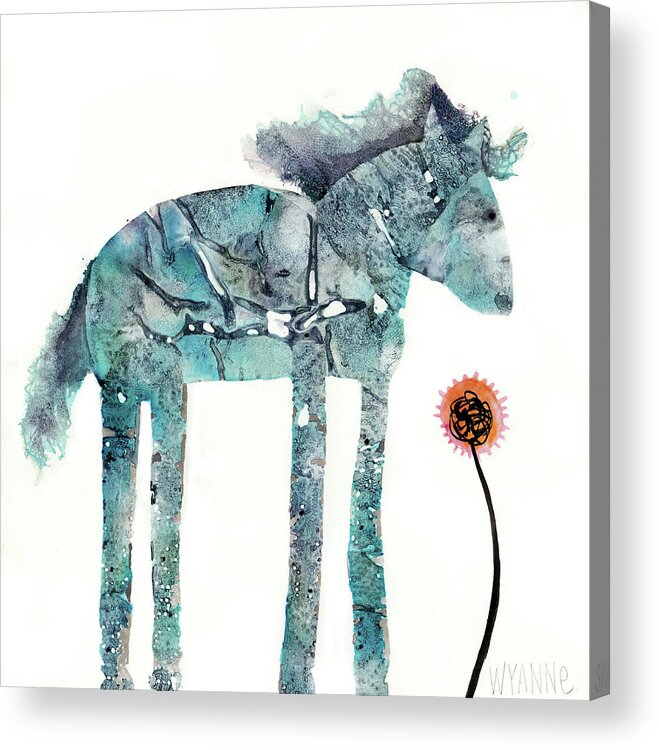 Blue Painted Pony Acrylic Print featuring the painting Blue Painted Pony by Wyanne