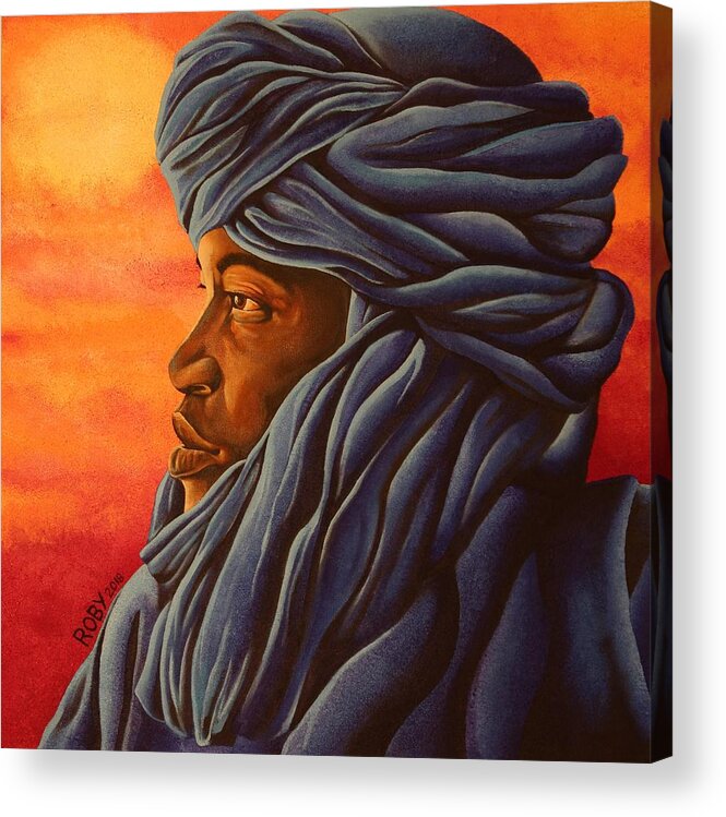 Profile African Male Acrylic Print featuring the painting Blue Tuareg by William Roby