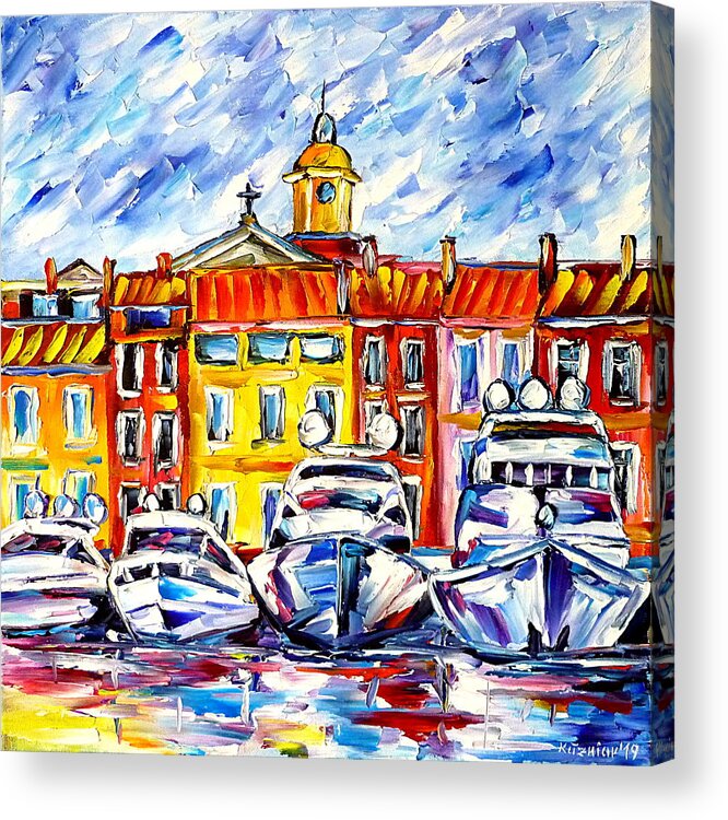 I Love St Tropez Acrylic Print featuring the painting Boats Of St. Tropez by Mirek Kuzniar