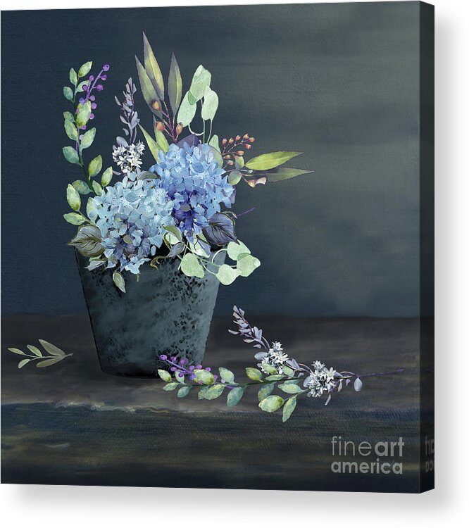 Hydrangea Acrylic Print featuring the digital art Bucket of Blue Hydrangeas by J Marielle
