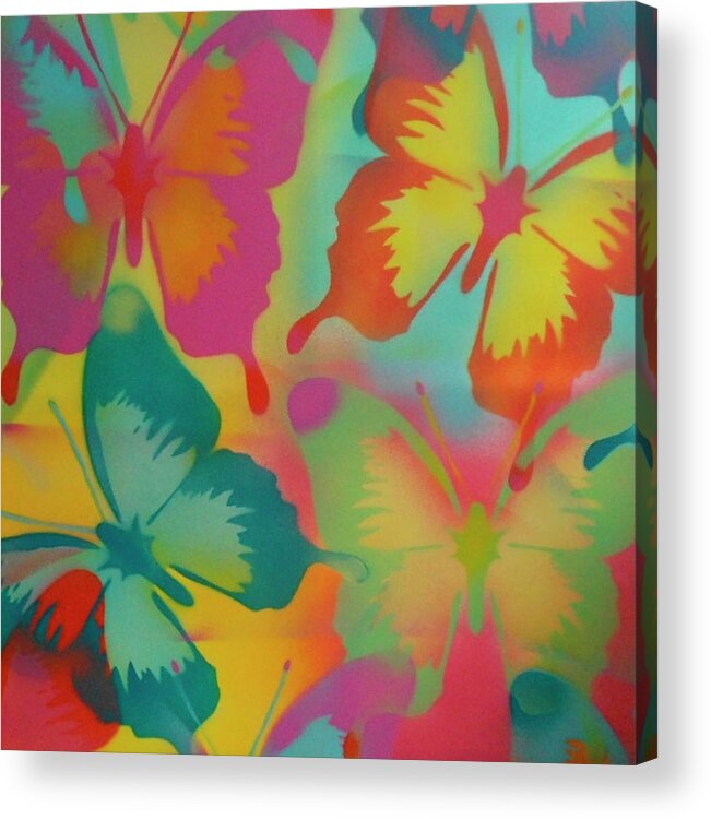 Butterflies Acrylic Print featuring the painting Butterflies by Abstract Graffiti