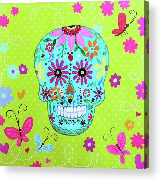 Calavera Sugar Skull Ii Acrylic Print featuring the painting Calavera Sugar Skull II by Prisarts