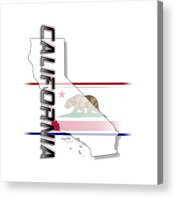 California Acrylic Print featuring the digital art California State Vertical Print by Rick Bartrand