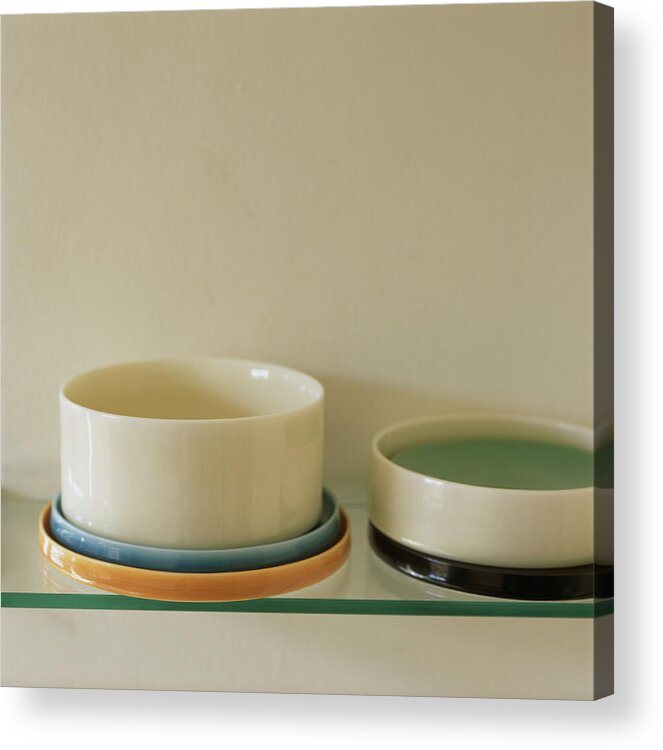Ip_13557667 Acrylic Print featuring the photograph Ceramic Home Ware On A Shelf by Jan Narratives / Baldwin