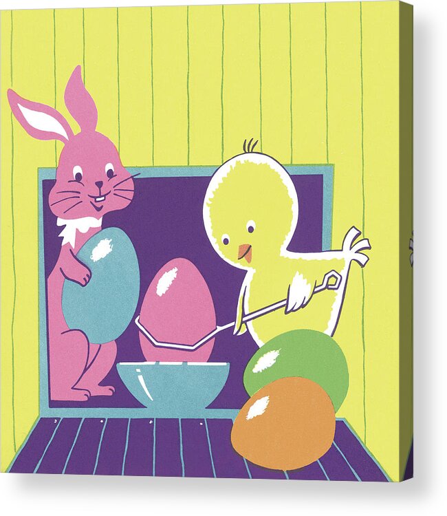 Animal Acrylic Print featuring the drawing Chick and Bunny With Easter Eggs by CSA Images