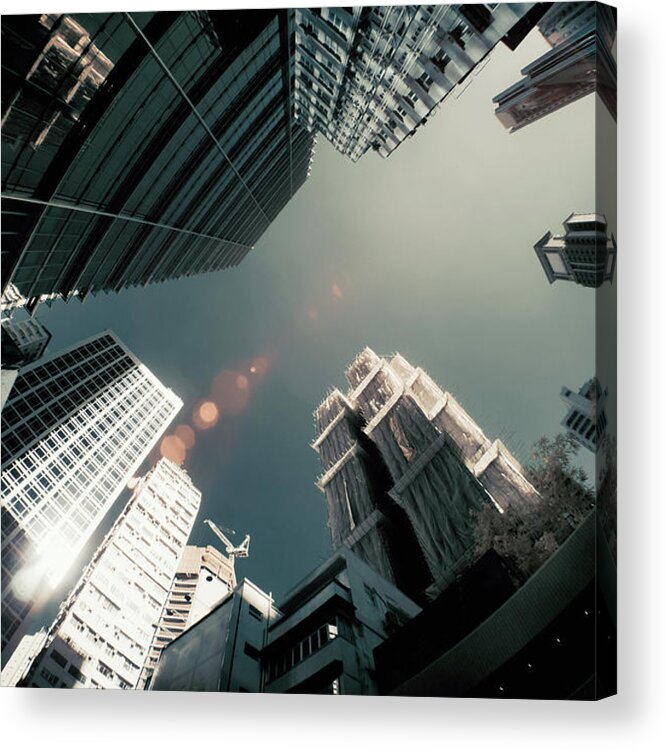 Wanchai Acrylic Print featuring the photograph Cityscape And Sunlight Flare In by D3sign