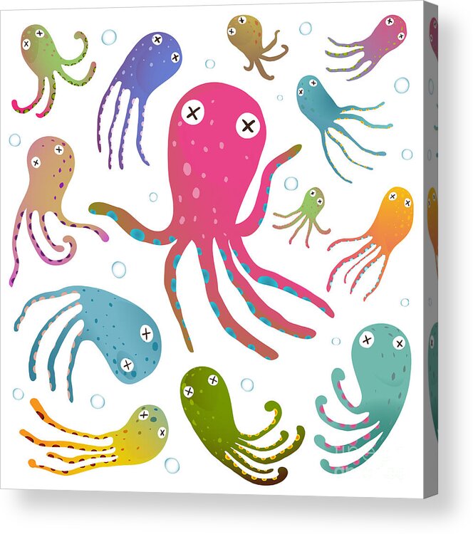Octopus Acrylic Print featuring the digital art Colorful Octopus Isolated On White by Popmarleo