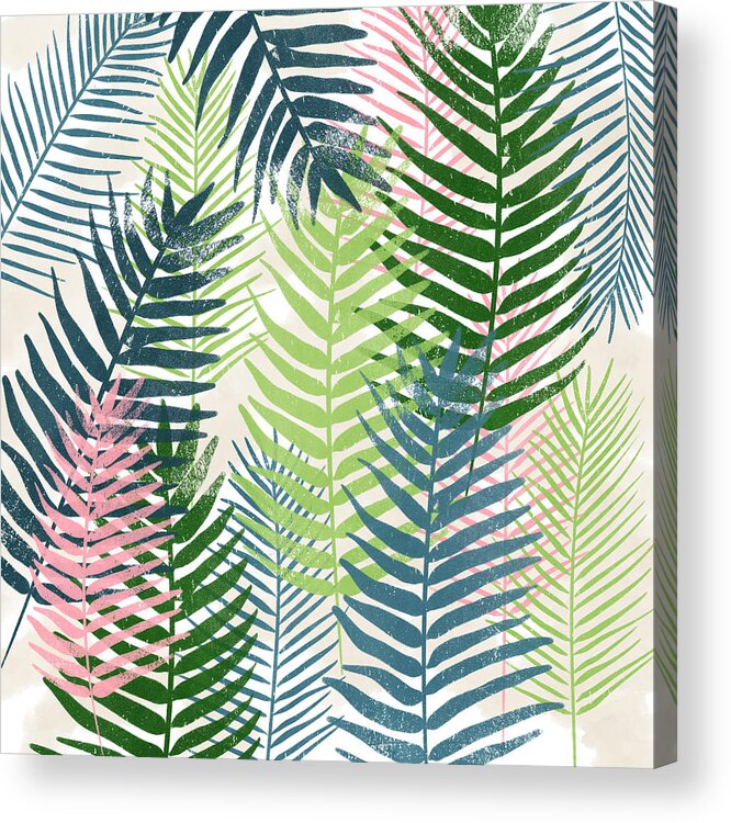 Tropical Acrylic Print featuring the mixed media Colorful Palm Leaves 2- Art by Linda Woods by Linda Woods