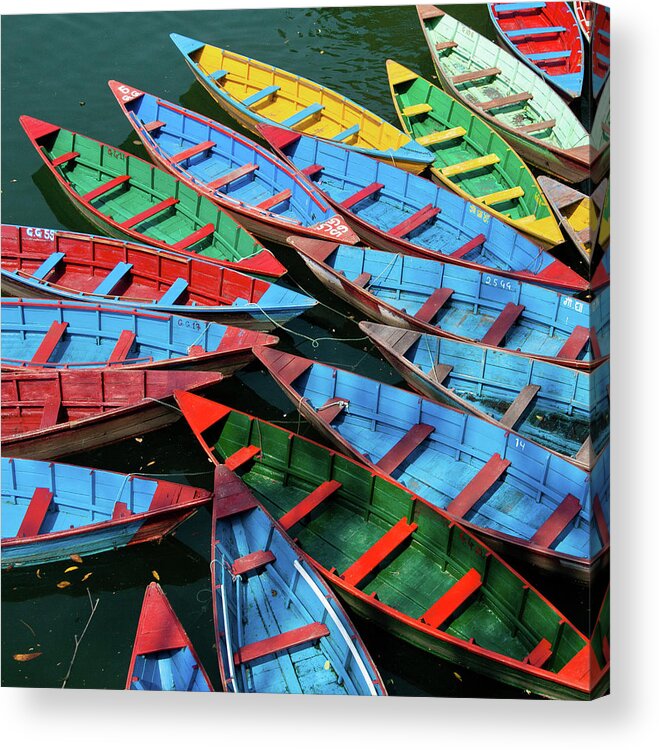 Lake Acrylic Print featuring the photograph True Colors, Rowboats by Leslie Struxness