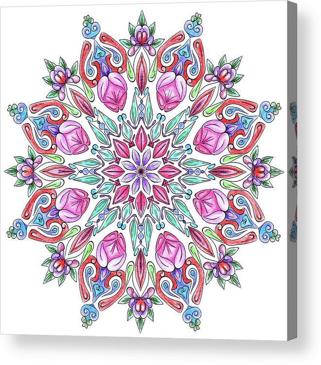 Coloured Mandala 6 Acrylic Print featuring the mixed media Coloured Mandala 6 by Delyth Angharad