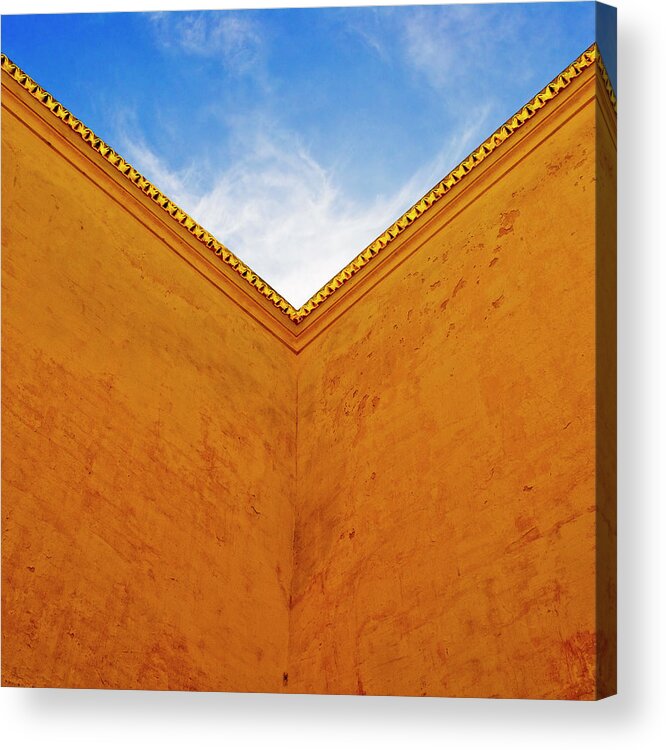 Security Acrylic Print featuring the photograph Corner Of Courtyard With Blue Sky, Low by Jed Share