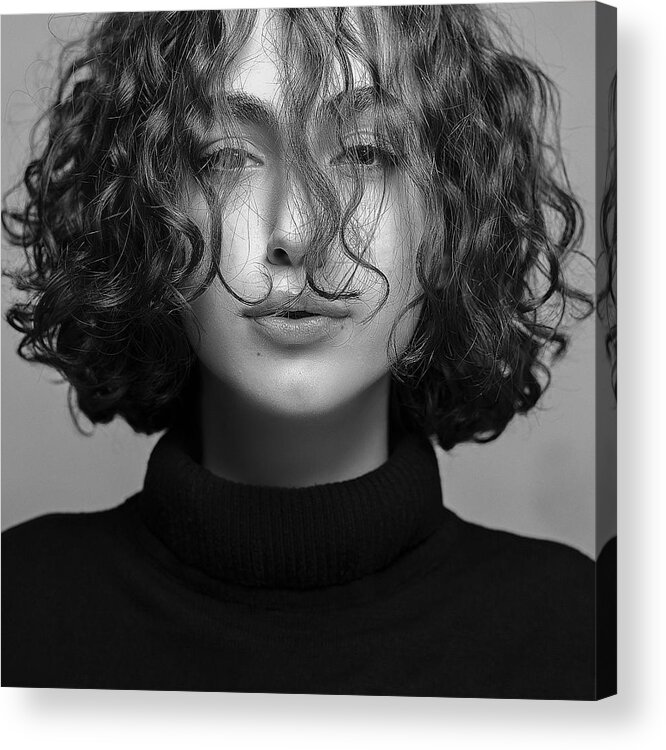 Portrait Acrylic Print featuring the photograph Curly Hair by Amin Hamidnezhad