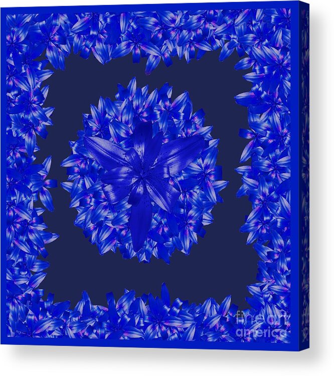 Dark Blue Acrylic Print featuring the digital art Dark Blue Floral for Home Decor by Delynn Addams