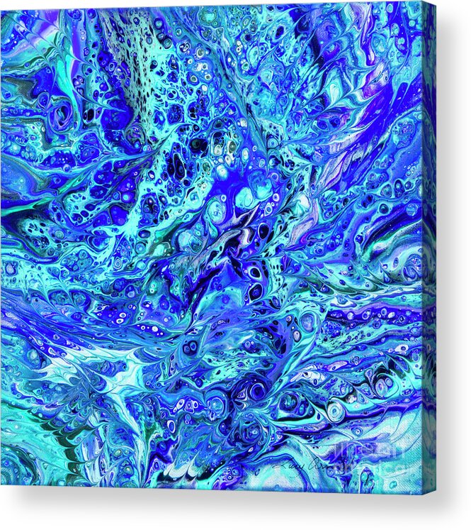 Poured Acrylics Acrylic Print featuring the painting Dream in Purple and Green by Lucy Arnold