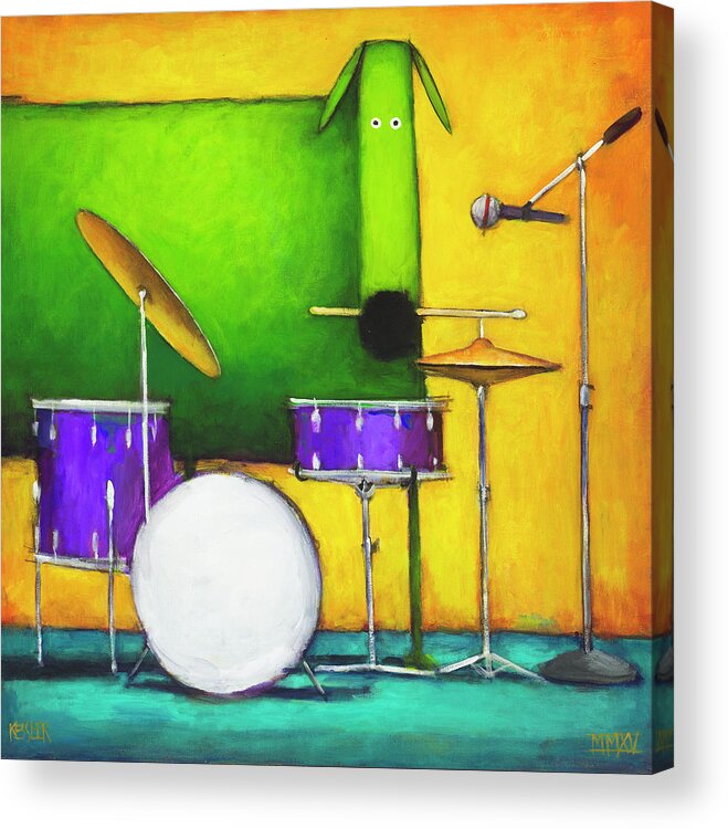 Drum Dog Acrylic Print featuring the painting Drum Dog by Daniel Patrick Kessler
