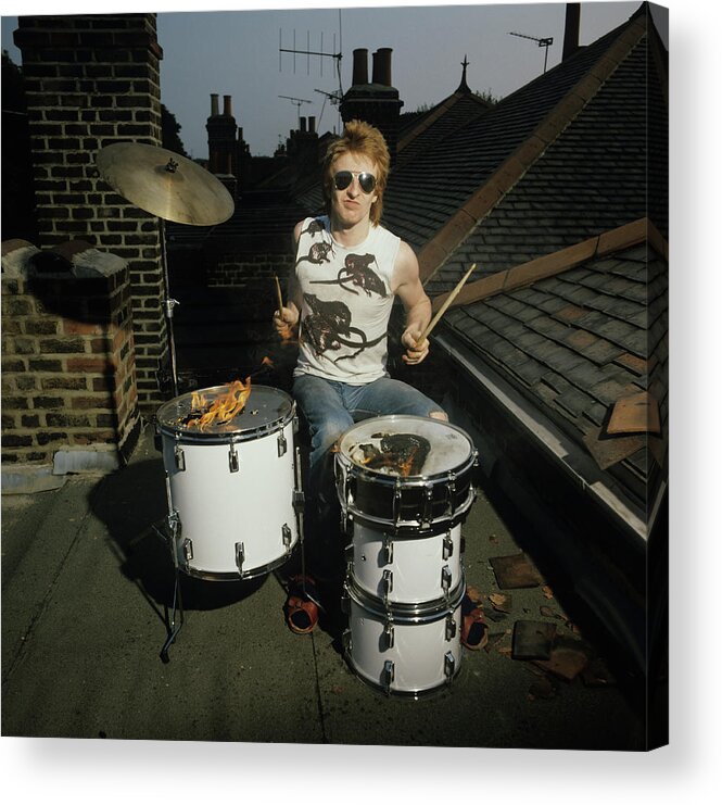 1980-1989 Acrylic Print featuring the photograph Drummer Rat Scabies by Fin Costello