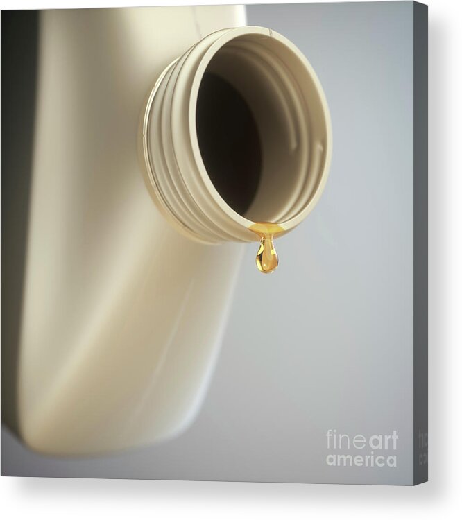 Nobody Acrylic Print featuring the photograph Engine Oil Dripping From A Bottle by Ktsdesign/science Photo Library