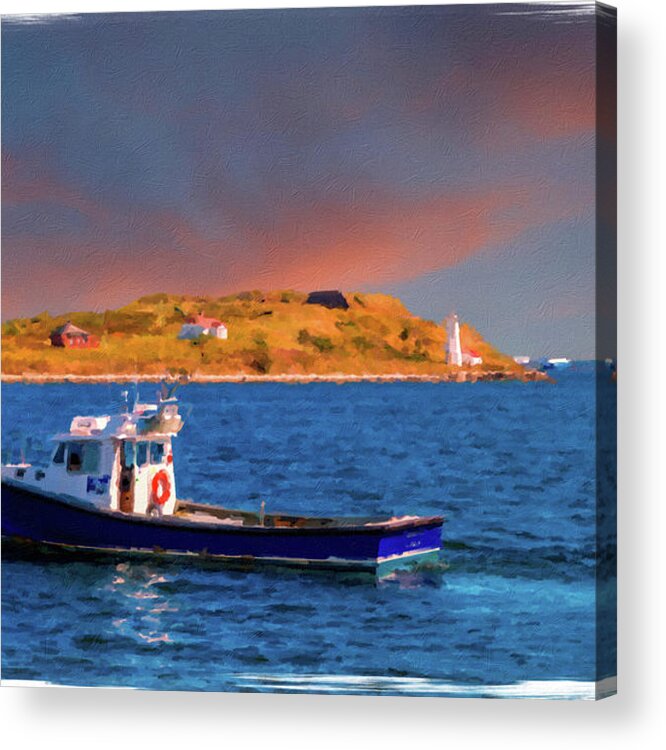 Cruise Ship Terminal Acrylic Print featuring the photograph Fishing Boat Past Small Lighthouse by Darryl Brooks