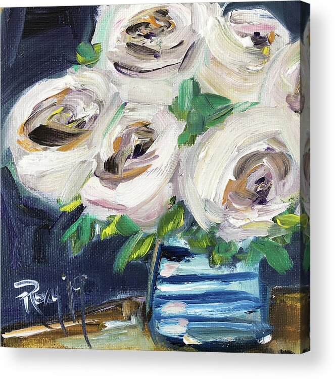 Roses Acrylic Print featuring the painting Fluffy White Roses by Roxy Rich