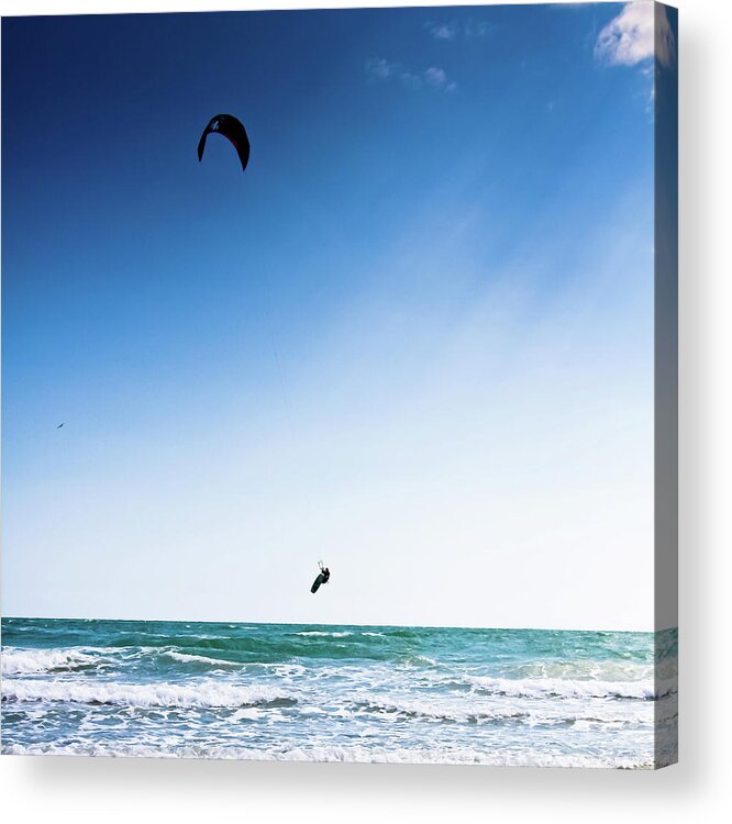 Wind Acrylic Print featuring the photograph Flying Kite Surfer by Rob Webb