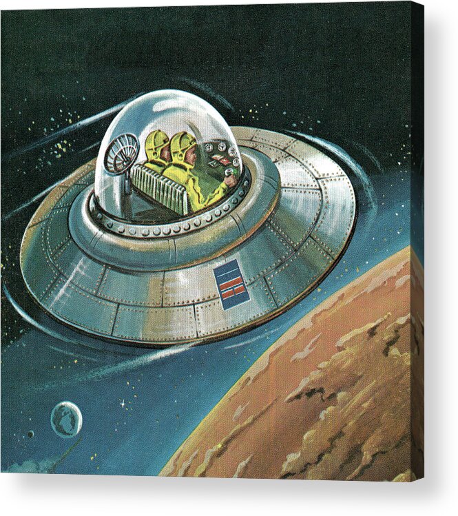 Campy Acrylic Print featuring the drawing Flying Saucer in Outer Space by CSA Images